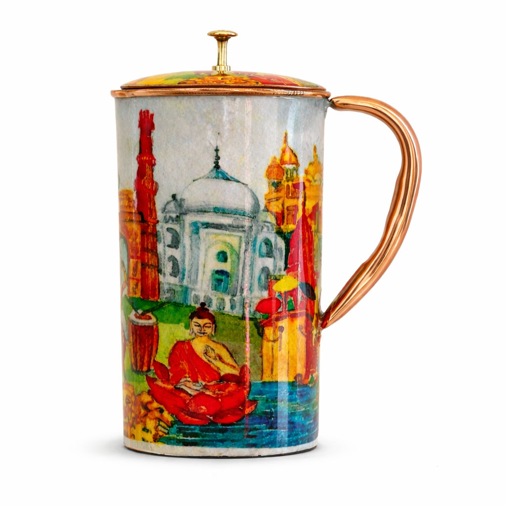 Pure copper printed jug padharo mhare desh design indiatour, 2000 ML
